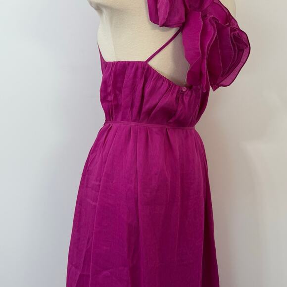 AJE Quintessa Flower Midi Dress in Deep Magenta Linen Silk Blend US 12 NWT - Picture 11 of 15
